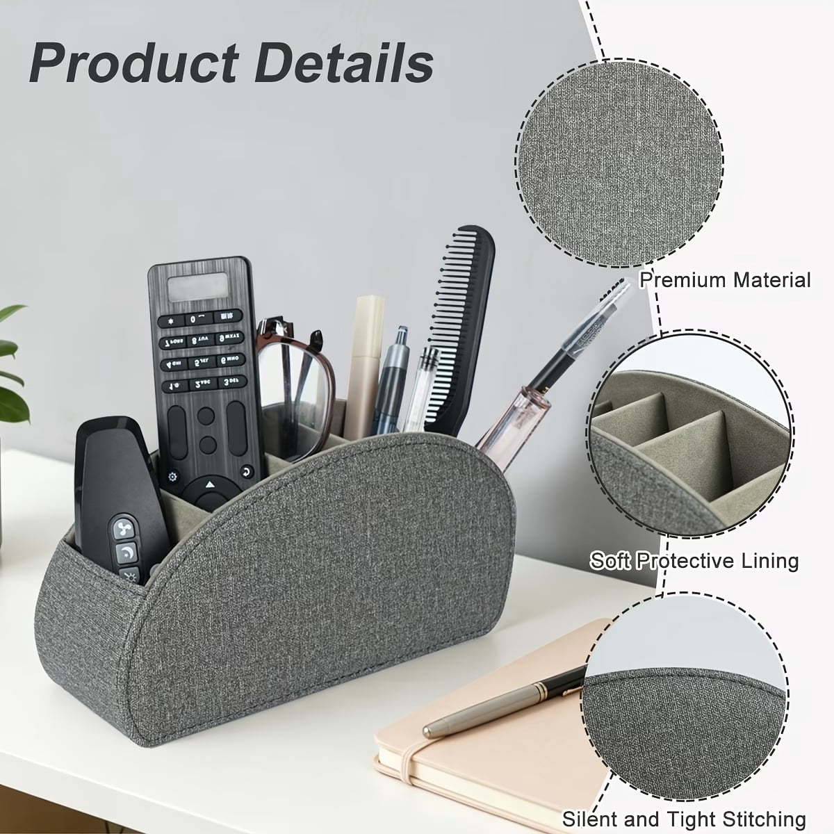 5-Compartment Remote Control and Desktop Organizer, Black - Image 2