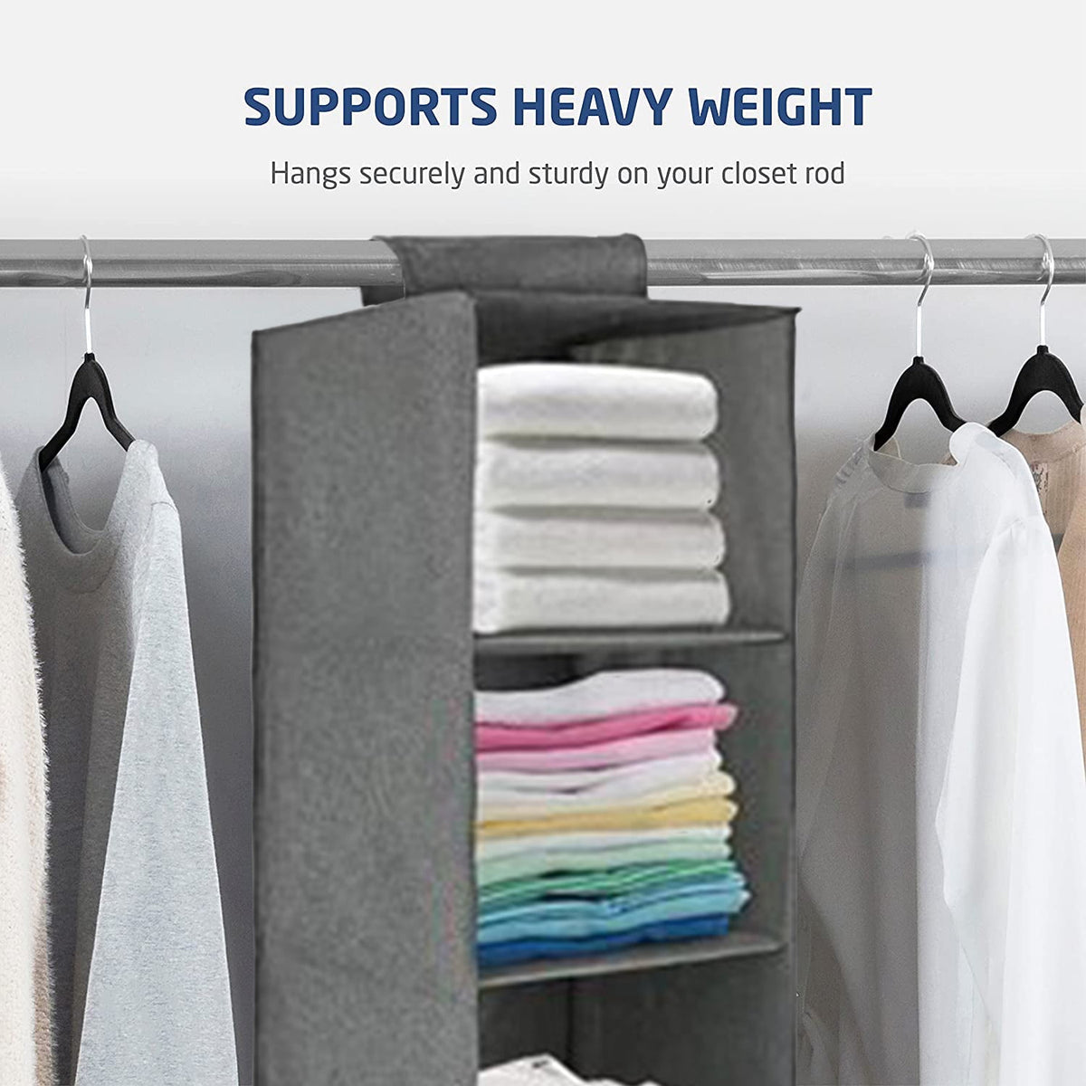 5-Section Hanging Closet Organizer Shelves, Heavy Duty, Foldable, Grey - Image 3