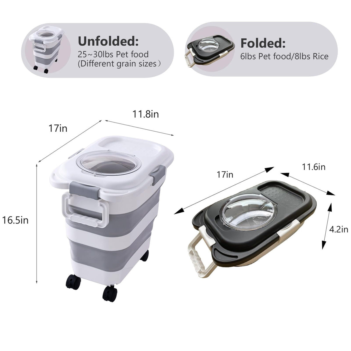 Collapsible Pet Food Storage Containers with Scoop, 25 lb, 2-Pack (Black and White) - Image 5