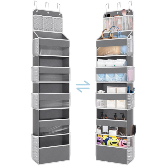 Over-the-Door Hanging Organizer, 6 Layers with 8 Mesh Side Pockets, Clear Windows
