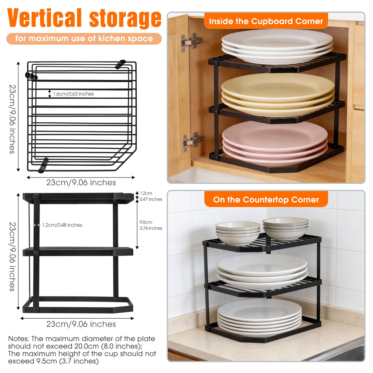 3-Tier Corner Shelf Rack for Kitchen Cabinets, Black - Image 4