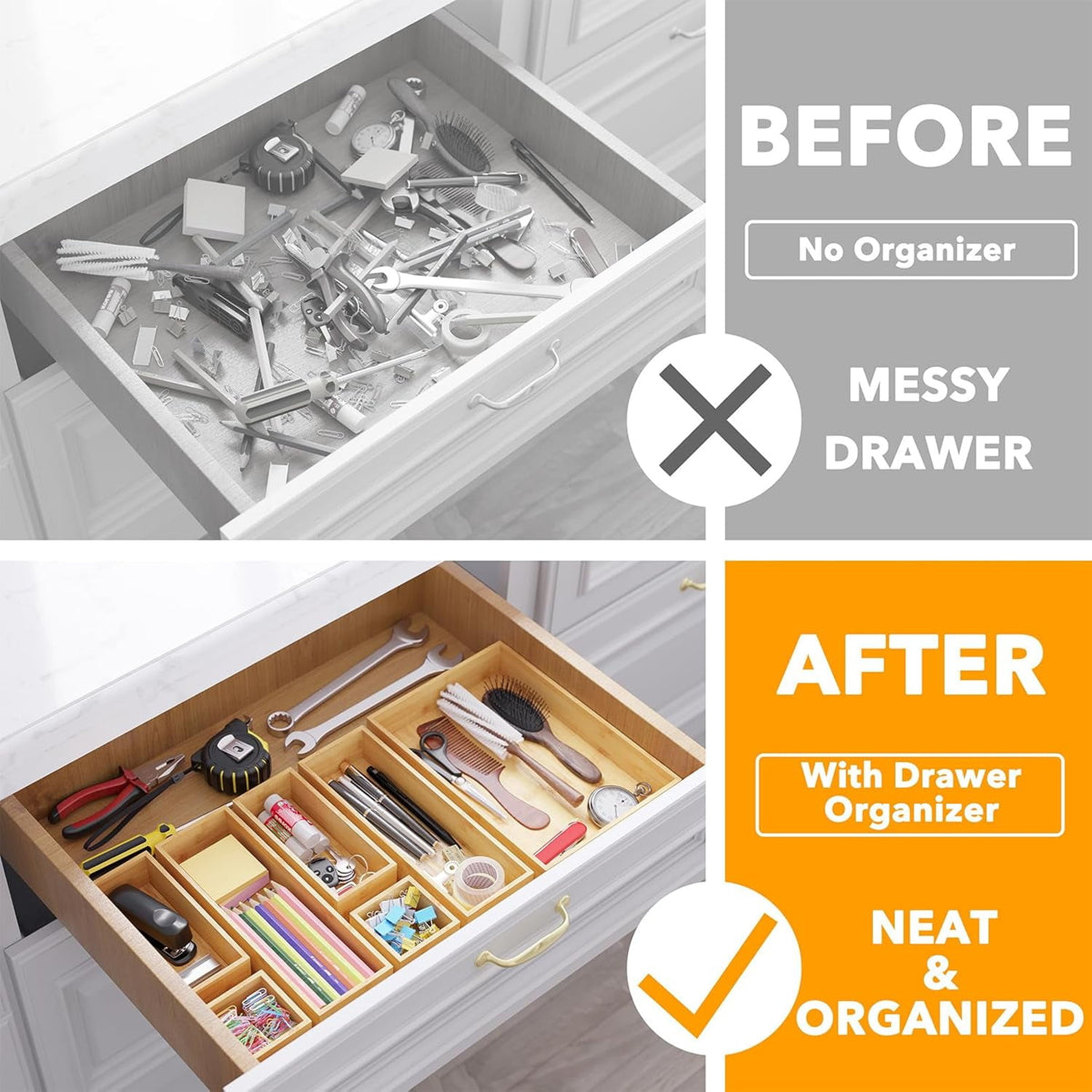 Bamboo Drawer Organizer Boxes, Natural, 7-Piece Set - Image 5
