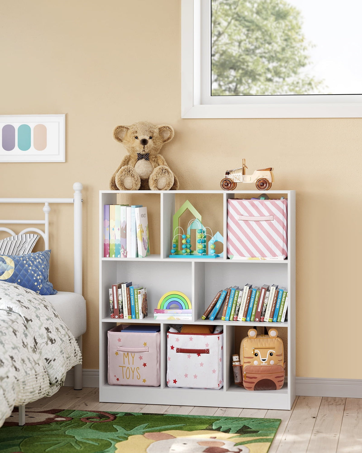 Modern 8-Cube Storage Organizer with 2 Enclosed Compartments, White - Image 2