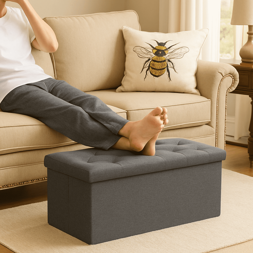 30 in Folding Storage Ottoman Bench, Fabric, Holds 660 lb, Gray - Image 4