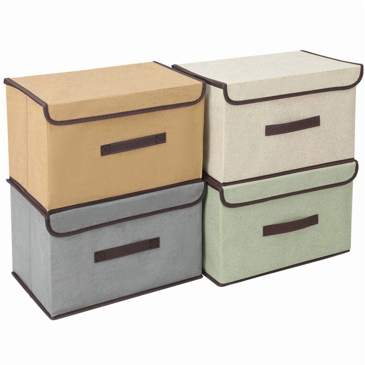 Fabric Storage Bins with Lids and Handles, 14 x 9 x 9 in, Stackable, 4-Pack