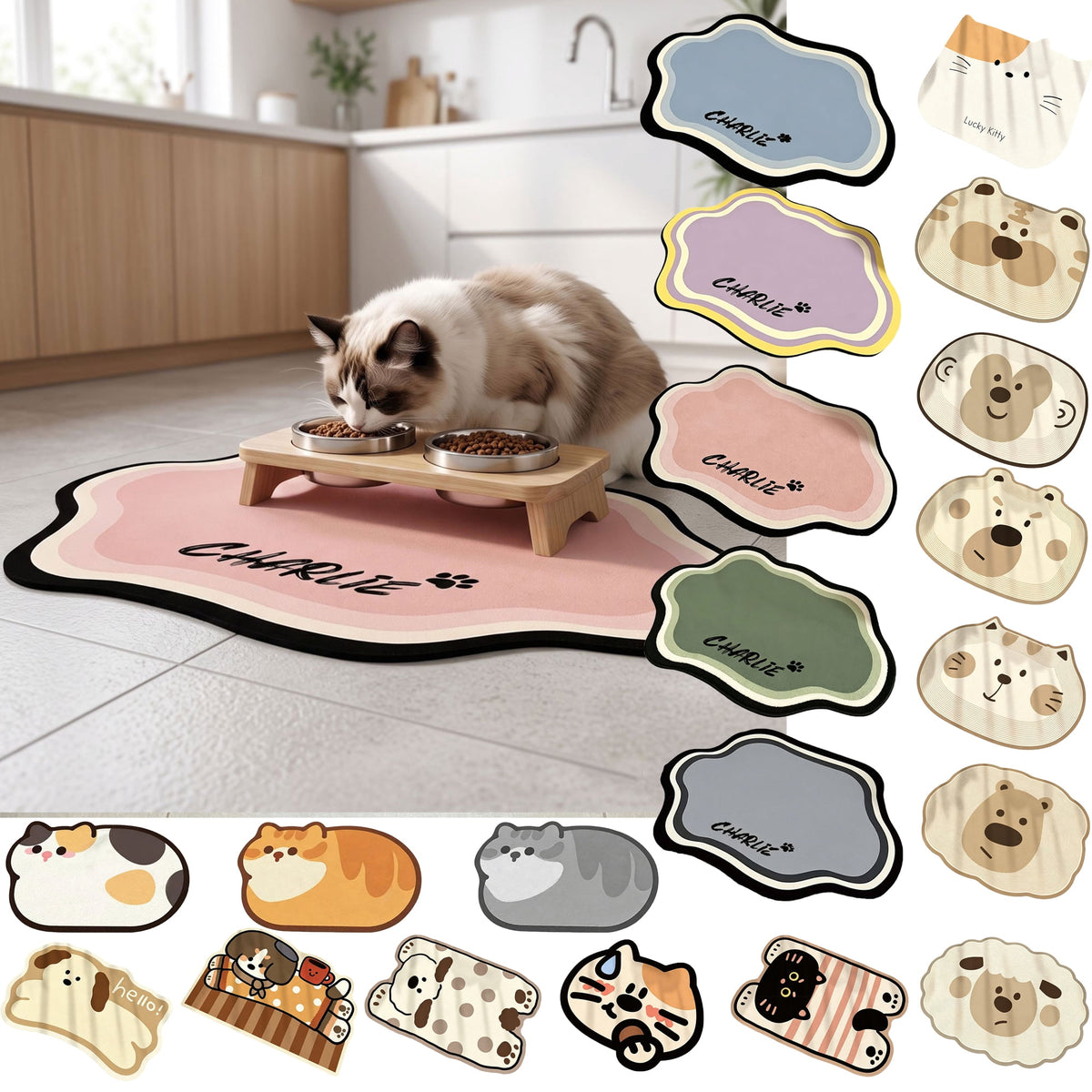Absorbent Non-Slip Pet Feeding Mat, 40 x 30 cm, Pink - Image 2