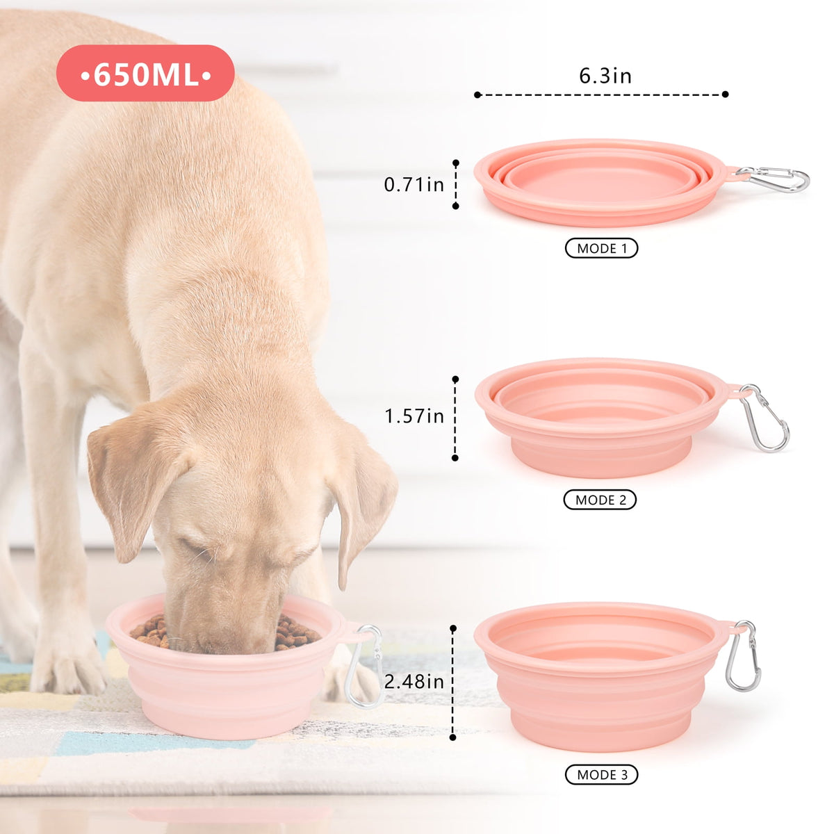 Collapsible Travel Bowls for Dogs and Cats, 12 oz and 22 oz, Pink - Image 3