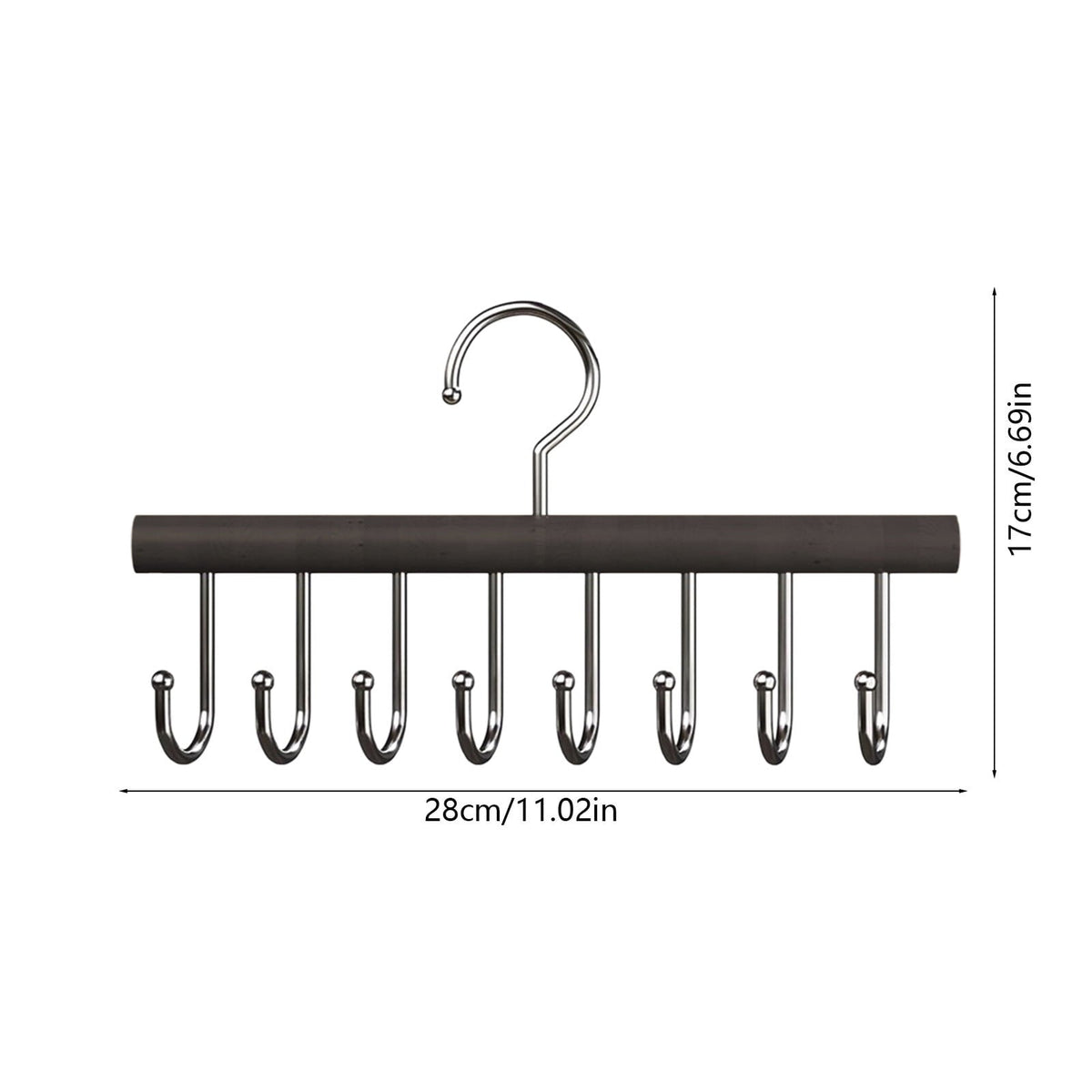 Wooden Belt and Tie Hanger with 8 Hooks, 11 x 6.7 in, Brown - Image 3