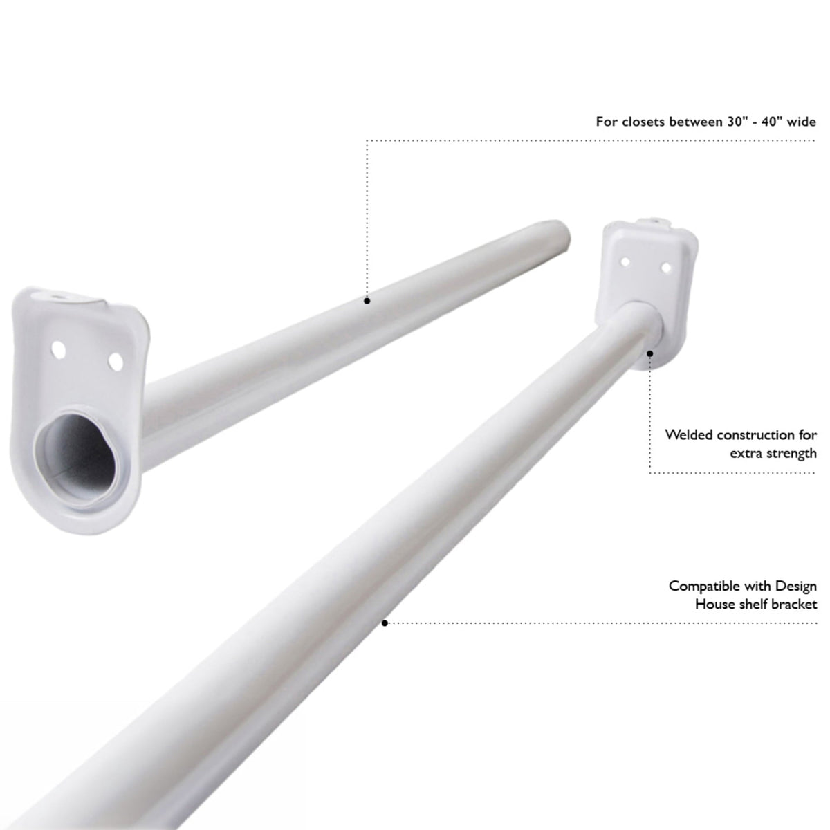 Adjustable Steel Closet Rod, 48-72 in, White - Image 4