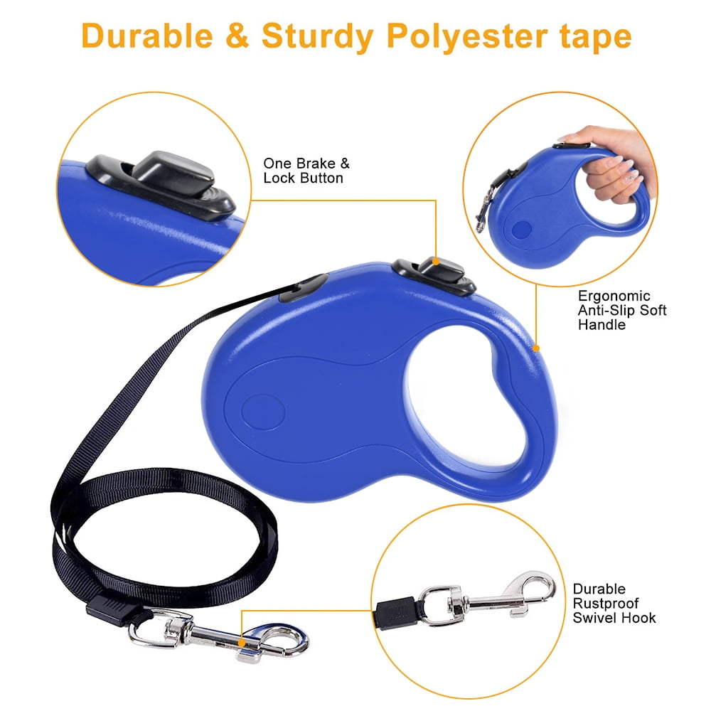 Retractable Dog Leash, 16 ft, Anti-Slip Handle with Brake, Blue - Image 3
