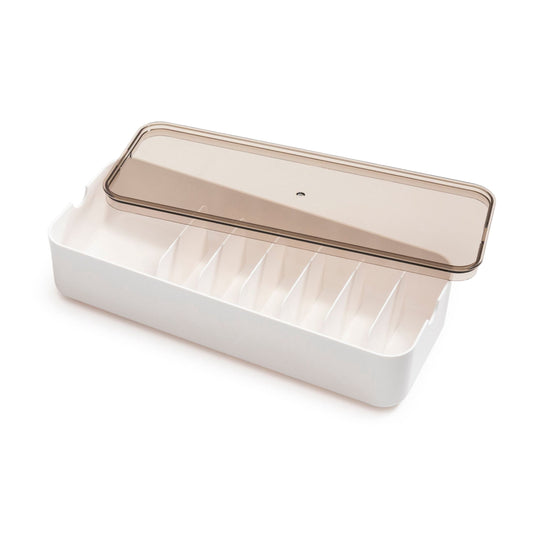 7-Compartment Cable Storage Box, 11 x 4.37 x 2.37 in, White/Linen