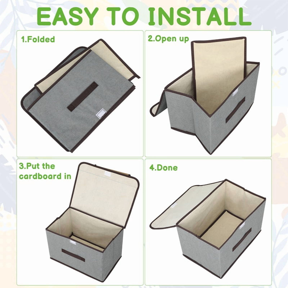 Fabric Storage Bins with Lids and Handles, 14 x 9 x 9 in, Stackable, 4-Pack - Image 5