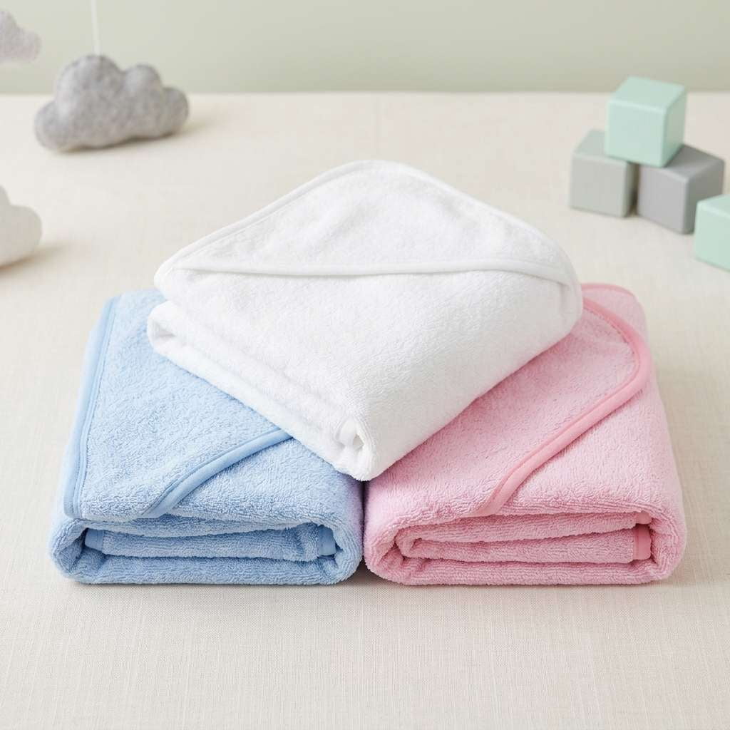 Organic Bamboo Terry Hooded Baby Towel with Bear Ears, White, Small - Image 4
