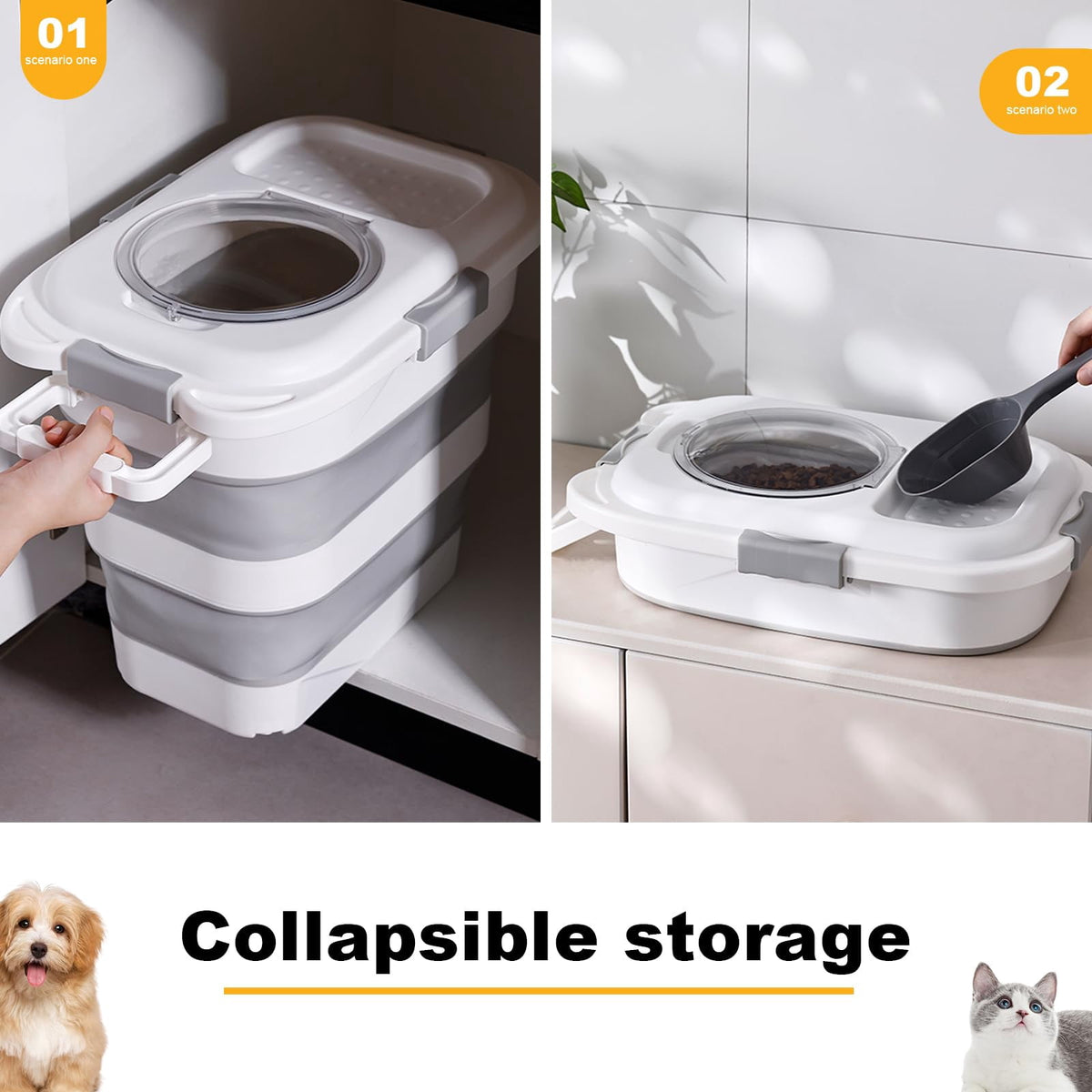 Collapsible Pet Food Storage Containers with Scoop, 25 lb, 2-Pack (Black and White) - Image 4