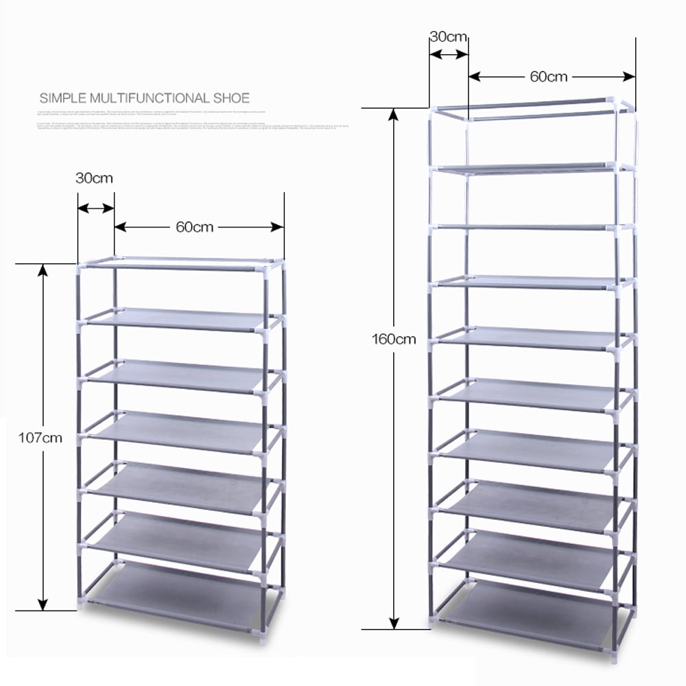 10-Tier Shoe Rack with Dustproof Cover, 9 Compartments, Gray - Image 6