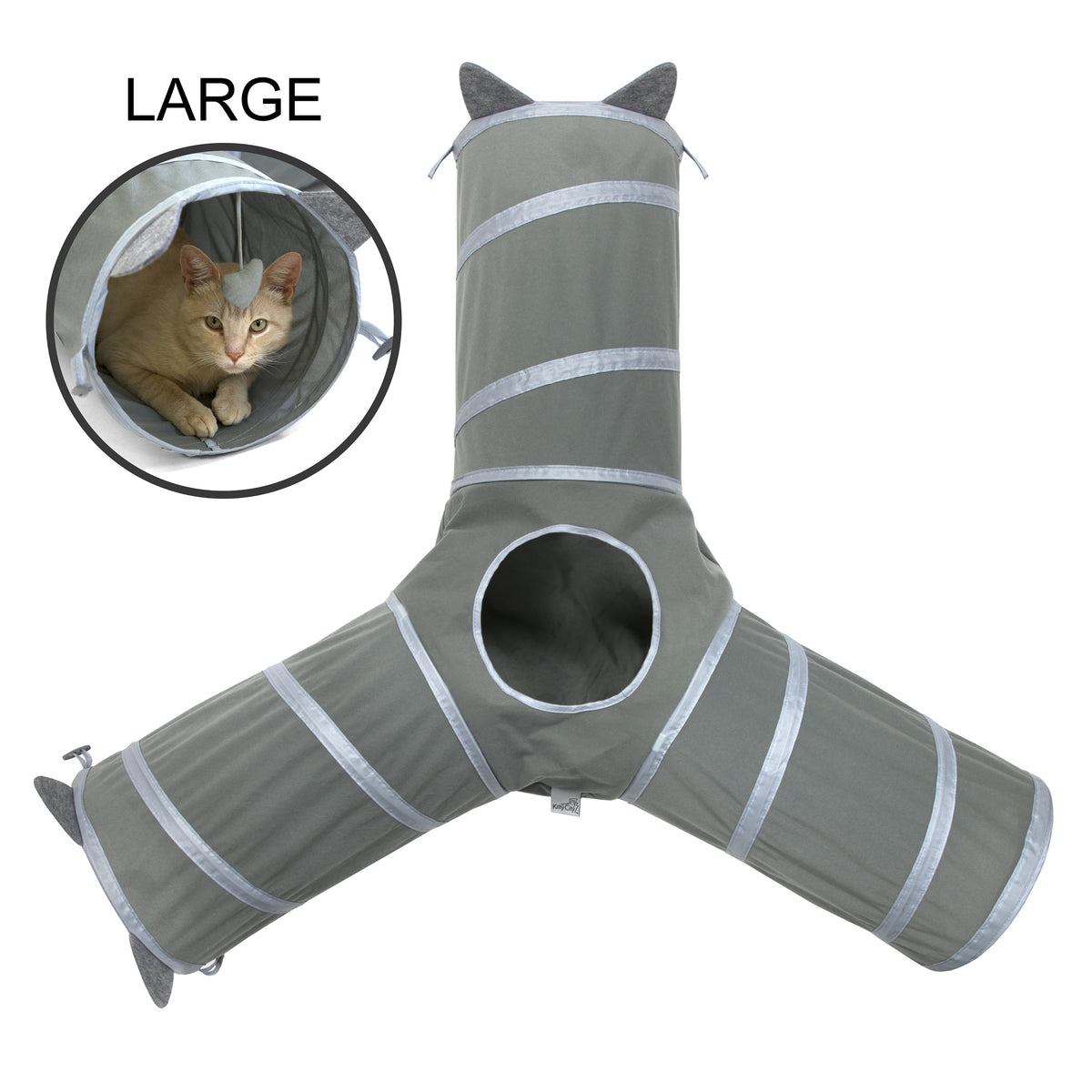 Pop-Up 3-Way Cat Tunnel with Peek Hole and Catnip Toys, Gray - Image 2
