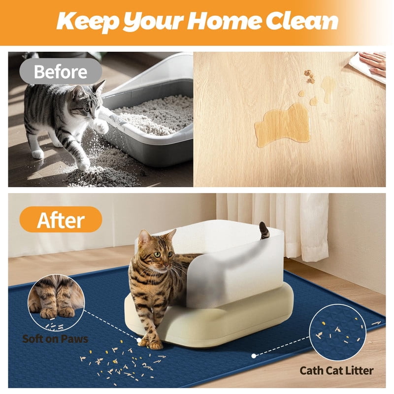 Extra-Large Silicone Cat Litter Mat, 51 x 25.6 in, Waterproof, Navy Blue - Image 4