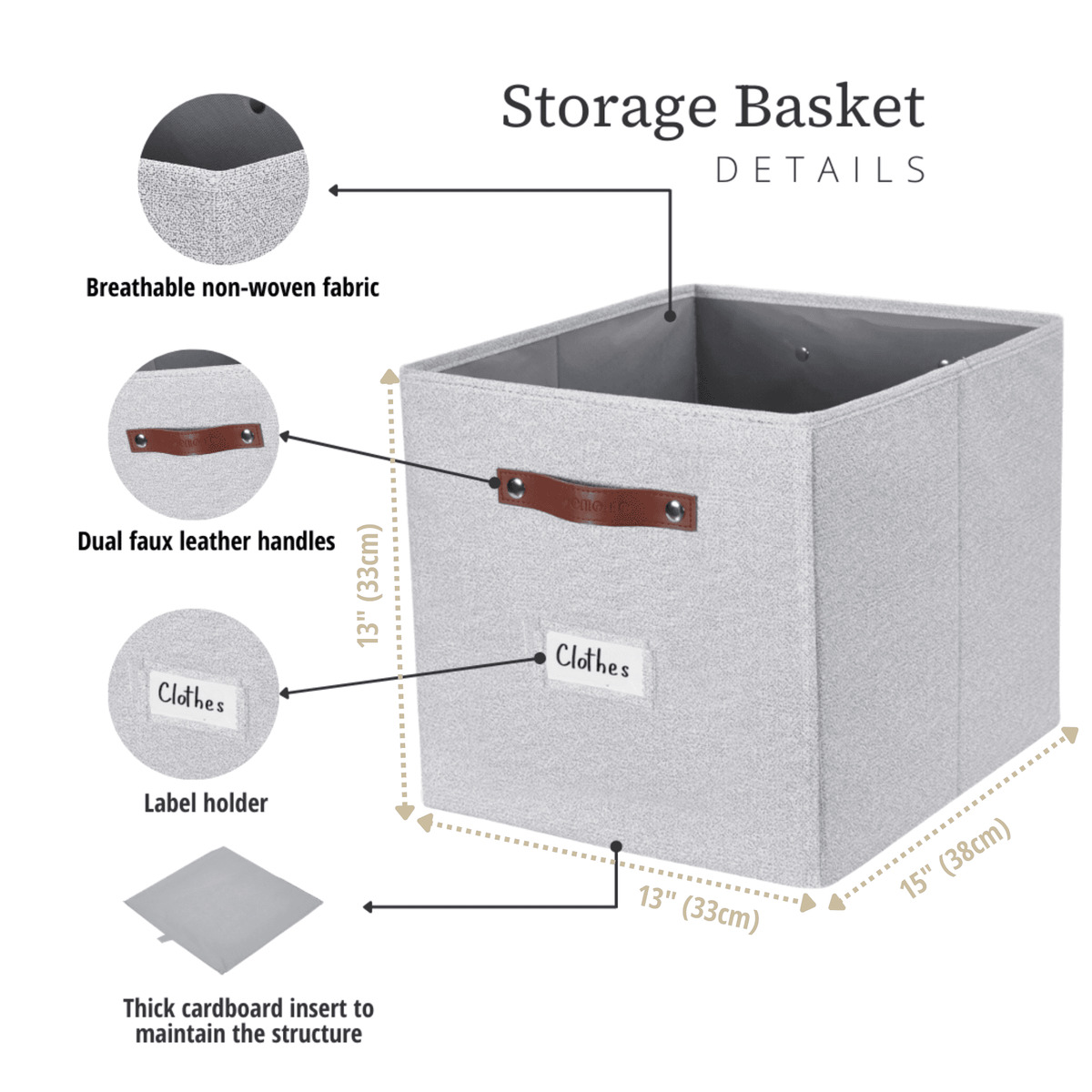 Collapsible Fabric Cube Storage Bins, 13 x 15 x 13 in, Set of 4, Light Grey - Image 3