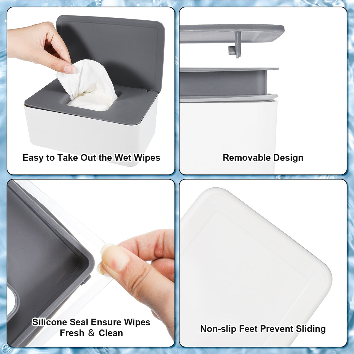 Baby Wipes Dispenser with Sealing Lid and 2 Travel Wipe Pouches (Grey) - Image 4