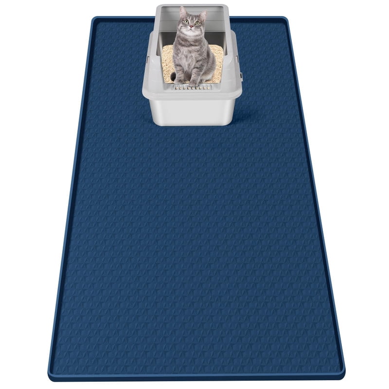Extra-Large Silicone Cat Litter Mat, 51 x 25.6 in, Waterproof, Navy Blue