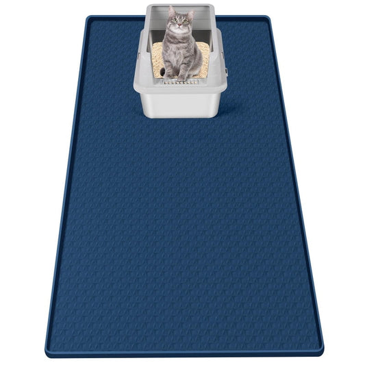Extra-Large Silicone Cat Litter Mat, 51 x 25.6 in, Waterproof, Navy Blue