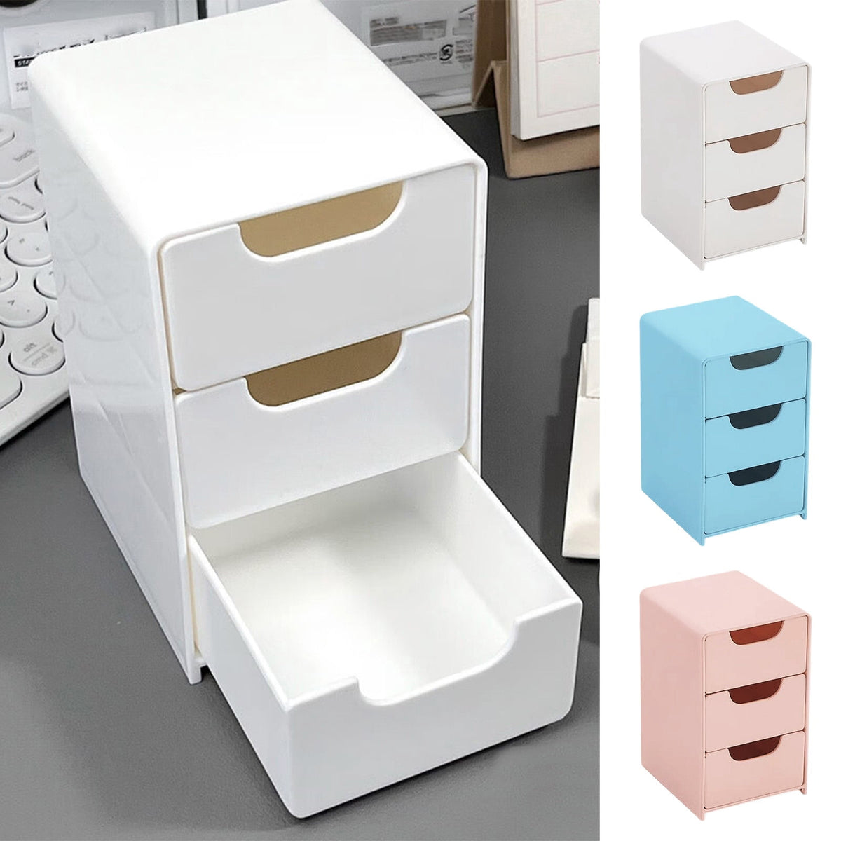 Mini 3-Drawer Plastic Organizer for Beads, Jewellery and Makeup, White - Image 2