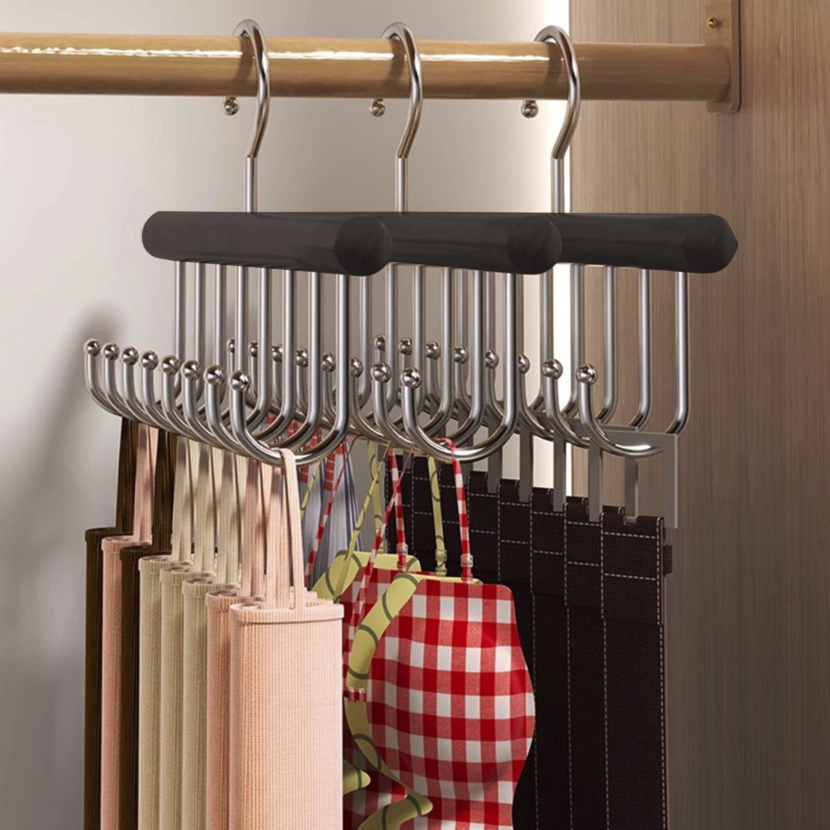 Wooden Belt and Tie Hanger with 8 Hooks, 11 x 6.7 in, Brown - Image 5