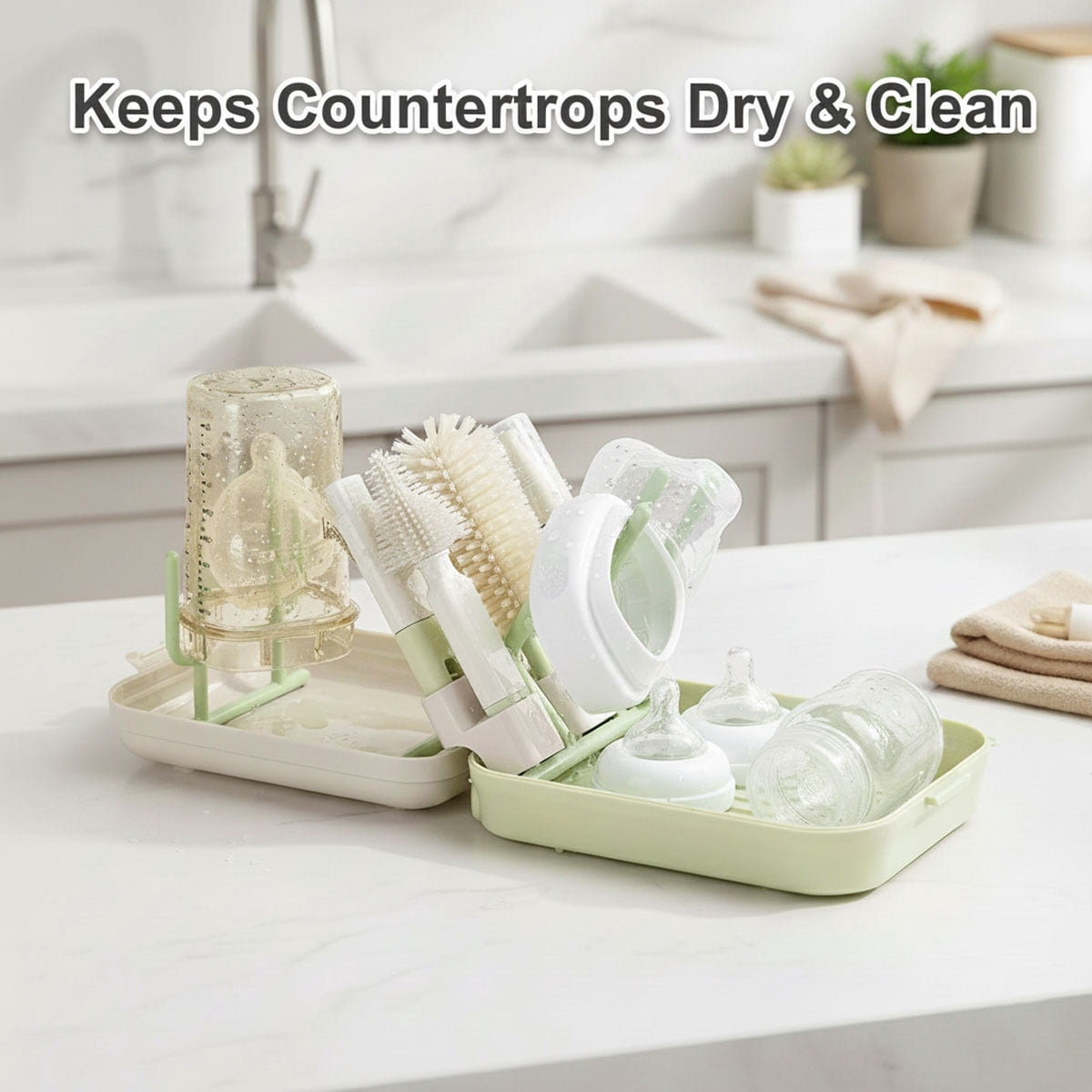 Baby Bottle Brush Set with Fold-Out Drying Rack, Countertop Organizer - Image 6