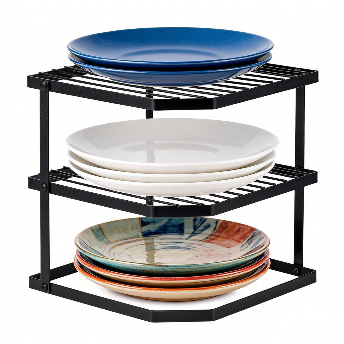 3-Tier Corner Shelf Rack for Kitchen Cabinets, Black