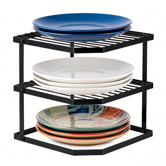 3-Tier Corner Shelf Rack for Kitchen Cabinets, Black