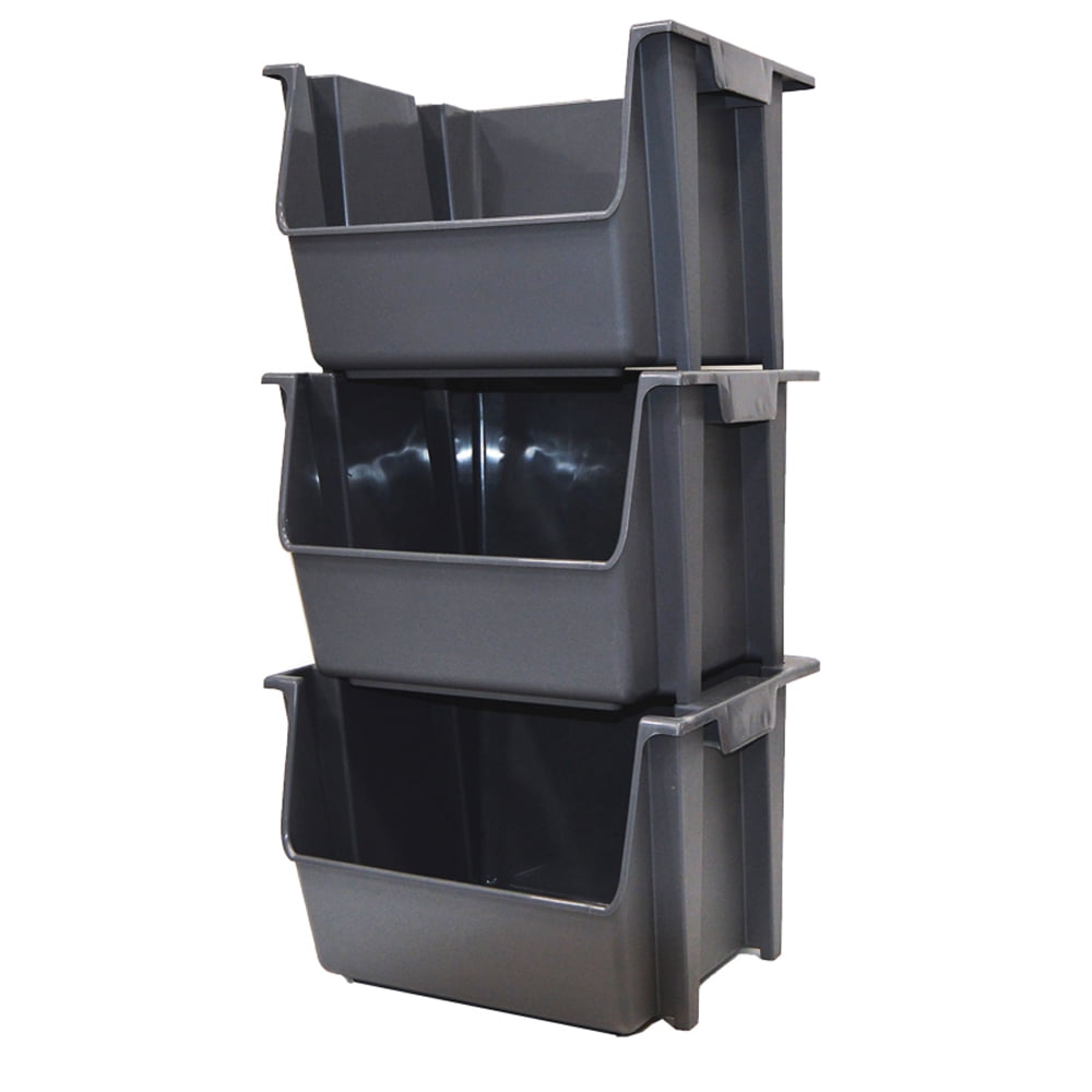 Stackable Plastic Garage Storage Bin with Handles, Gray - Image 2