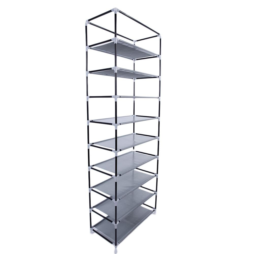 10-Tier Shoe Rack with Dustproof Cover, 9 Compartments, Gray - Image 5