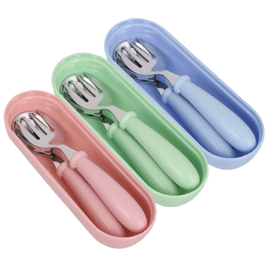 Toddler Spoon and Fork Set with Travel Case, Stainless Steel, 6 Pieces