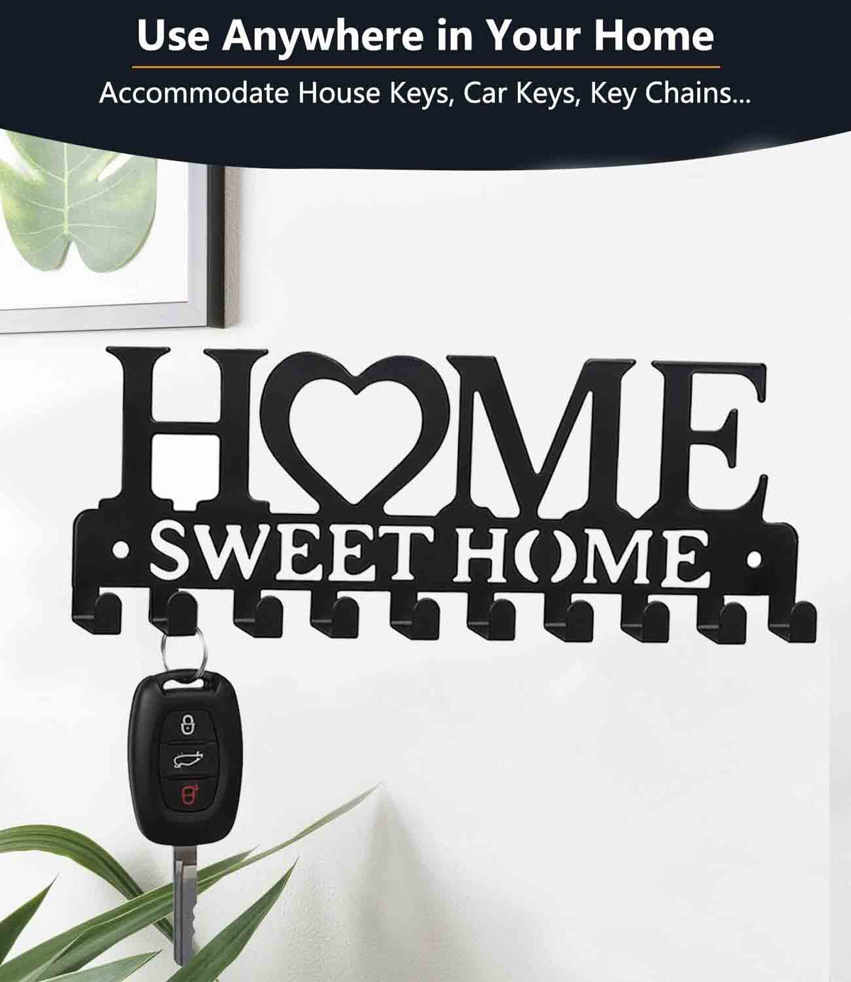 Decorative Wall-Mounted Key Hook Rack, Matte Black Iron - Image 6
