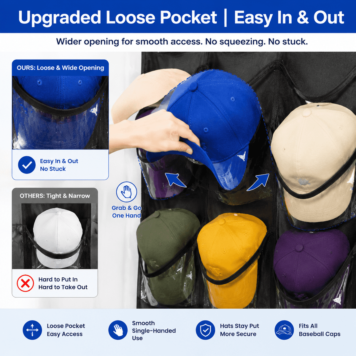 24-Pocket Hanging Cap Organizer for Wall or Door - Image 5