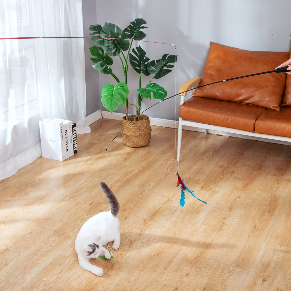 Interactive Cat Feather Wand Set, 2 Retractable Wands and 9 Refills (14 Pieces) - Image 2