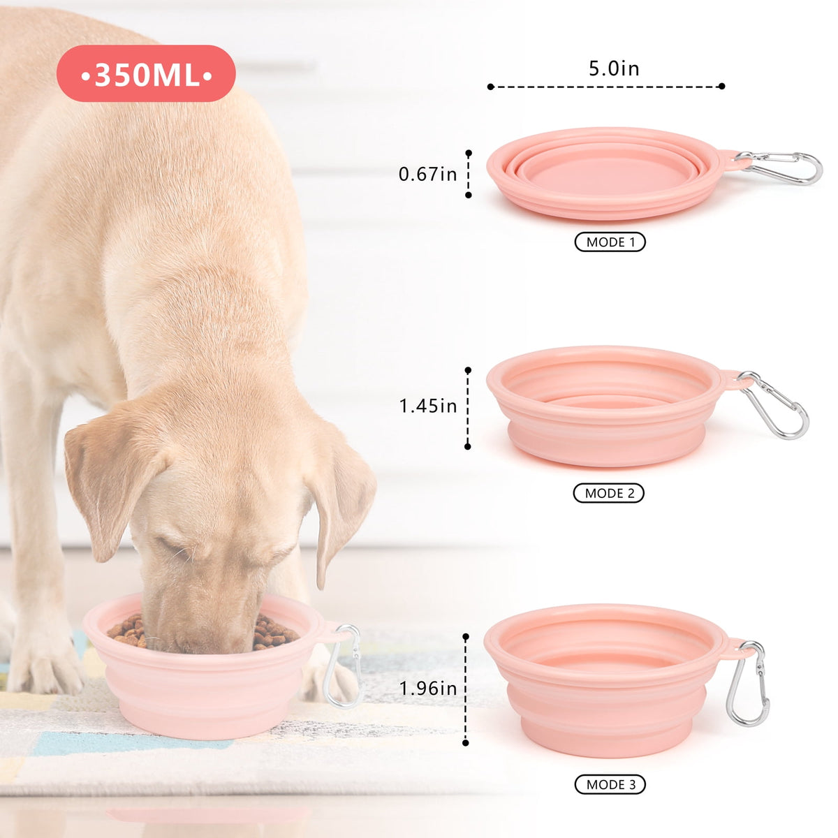 Collapsible Travel Bowls for Dogs and Cats, 12 oz and 22 oz, Pink - Image 4