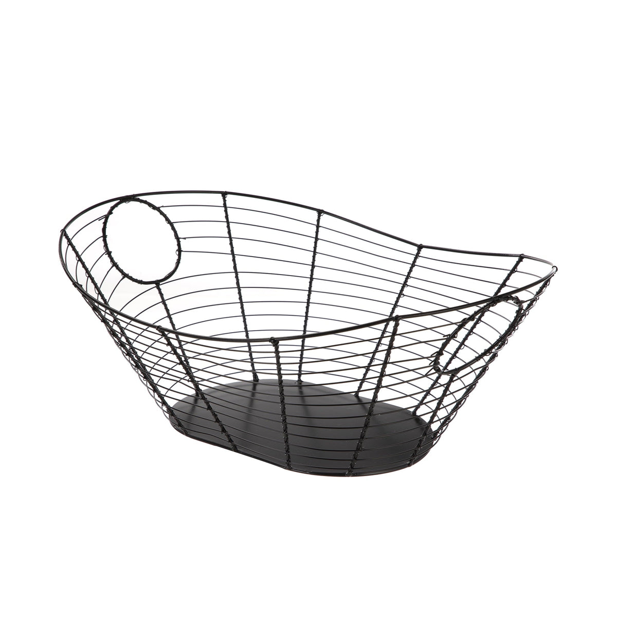Handcrafted Black Wire Basket with Cutout Handles