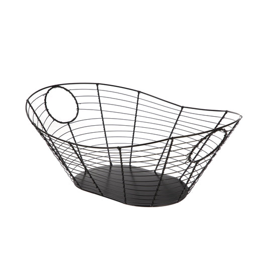 Handcrafted Black Wire Basket with Cutout Handles