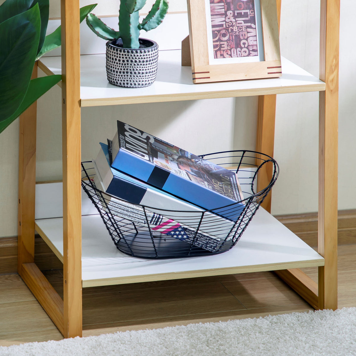 Handcrafted Black Wire Basket with Cutout Handles - Image 3