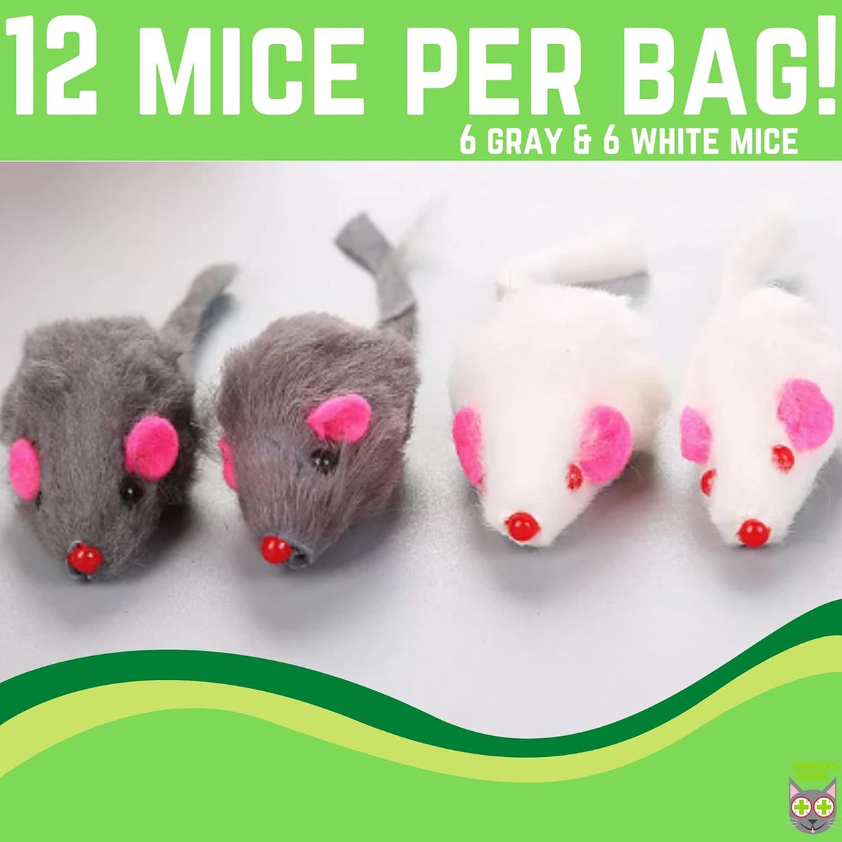 Realistic Fur Mouse Cat Toys with Rattle, White and Gray, 12-Pack - Image 4