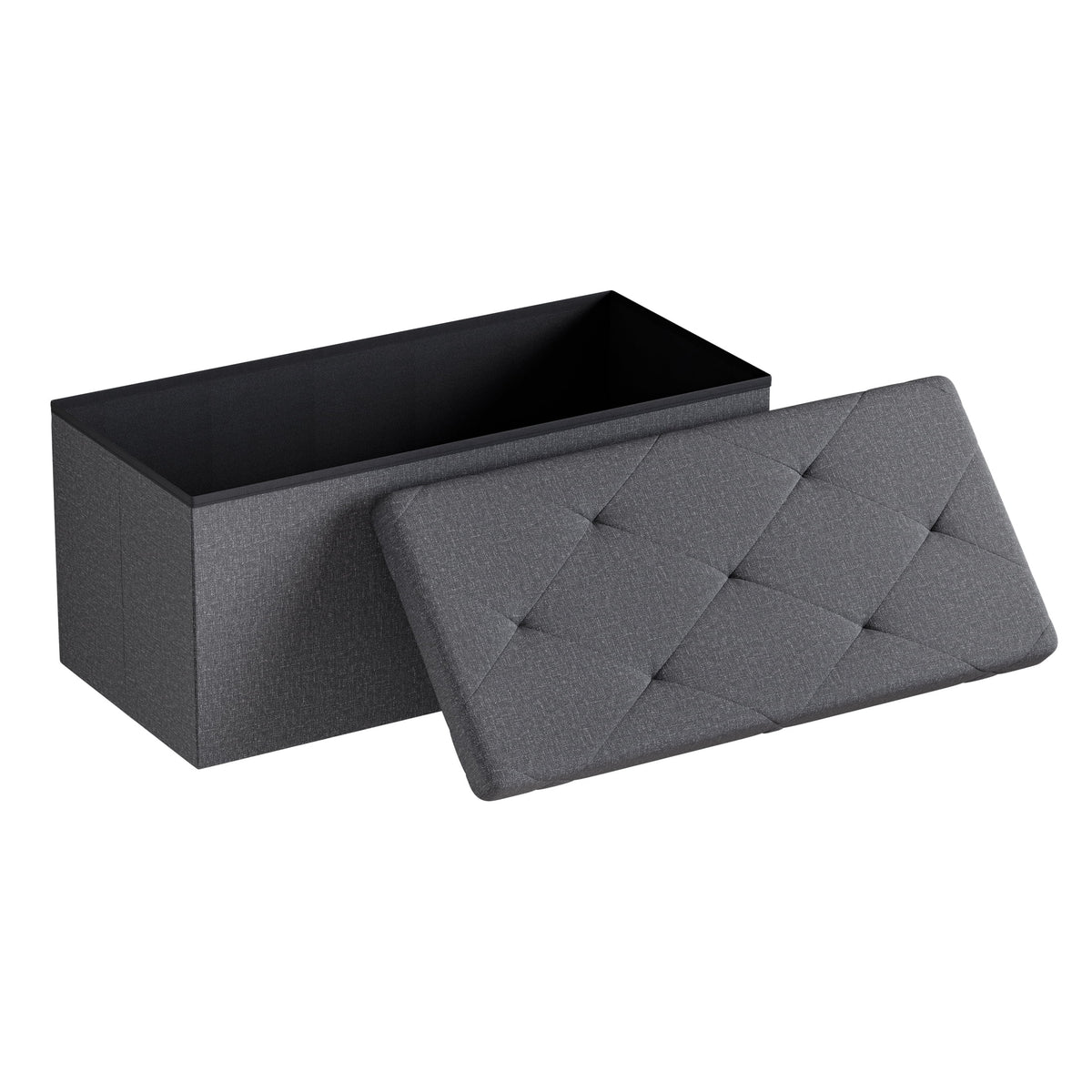 30 in Folding Storage Ottoman Bench with Padded Seat, Linen, Grey, Holds 660 lb