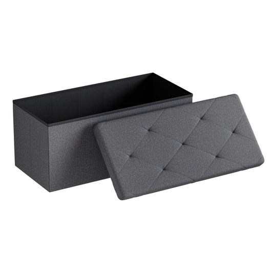 30 in Folding Storage Ottoman Bench with Padded Seat, Linen, Grey, Holds 660 lb