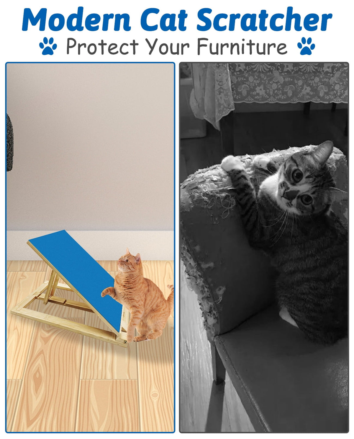 Tilted Cat Scratching Ramp with Replaceable Nail-File Sandpaper, 3 Heights, Blue - Image 4