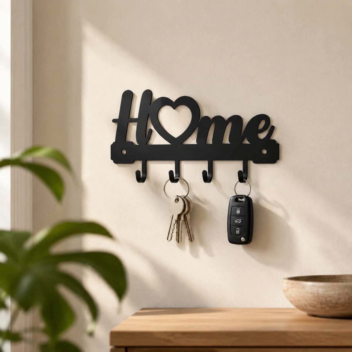 Wall-Mounted Metal Key Rack with 4 Hooks, 6.9 in, Black - Image 2