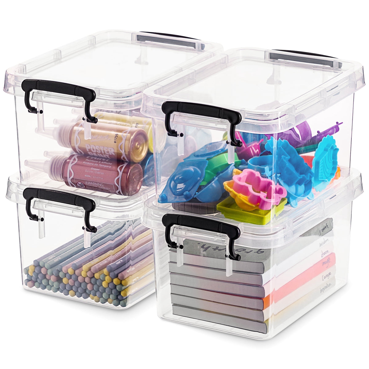 4 qt Clear Stackable Storage Boxes with Lids, 4-Pack