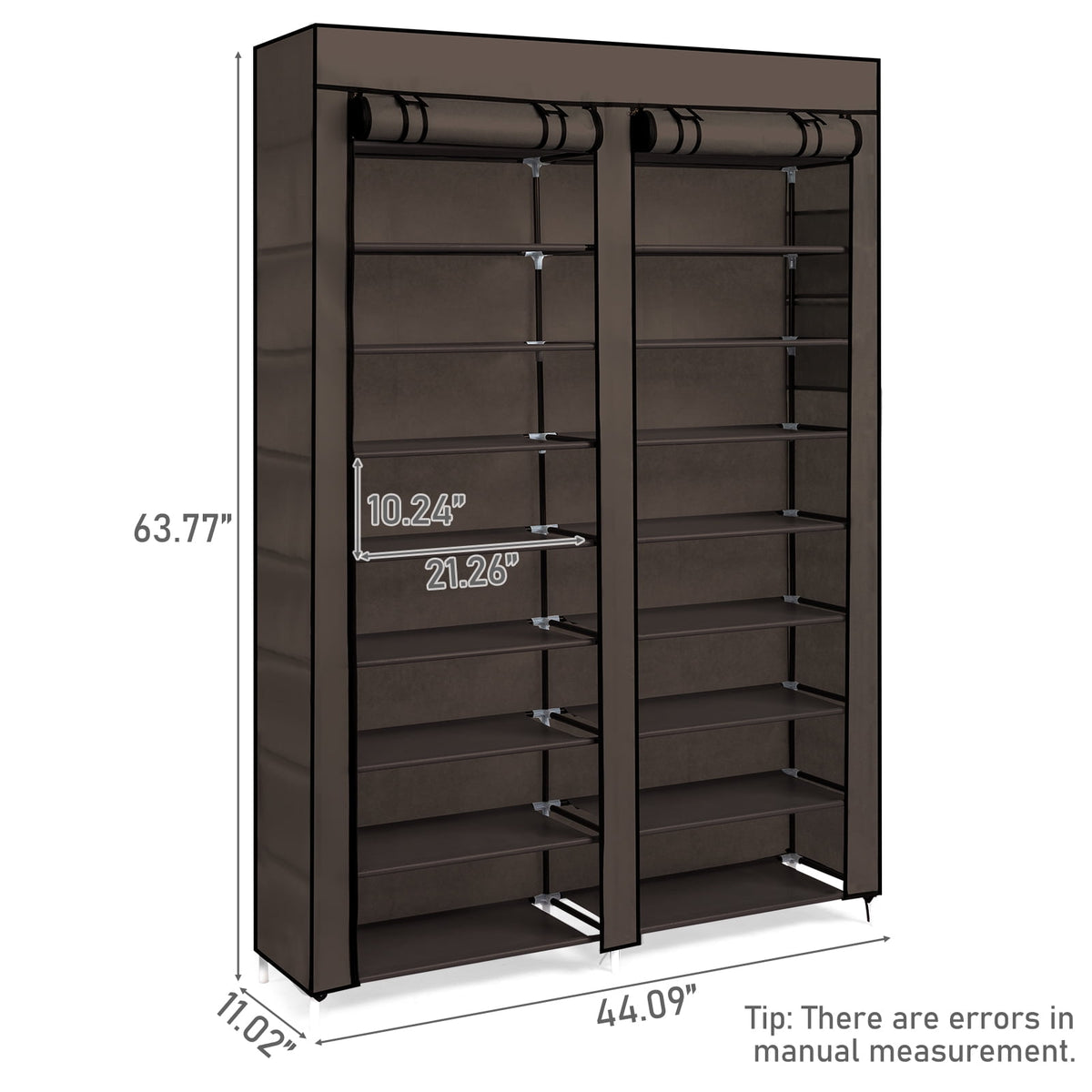 10-Tier Double-Row Shoe Rack with Fabric Cover, Holds 40 Pairs (Coffee) - Image 4