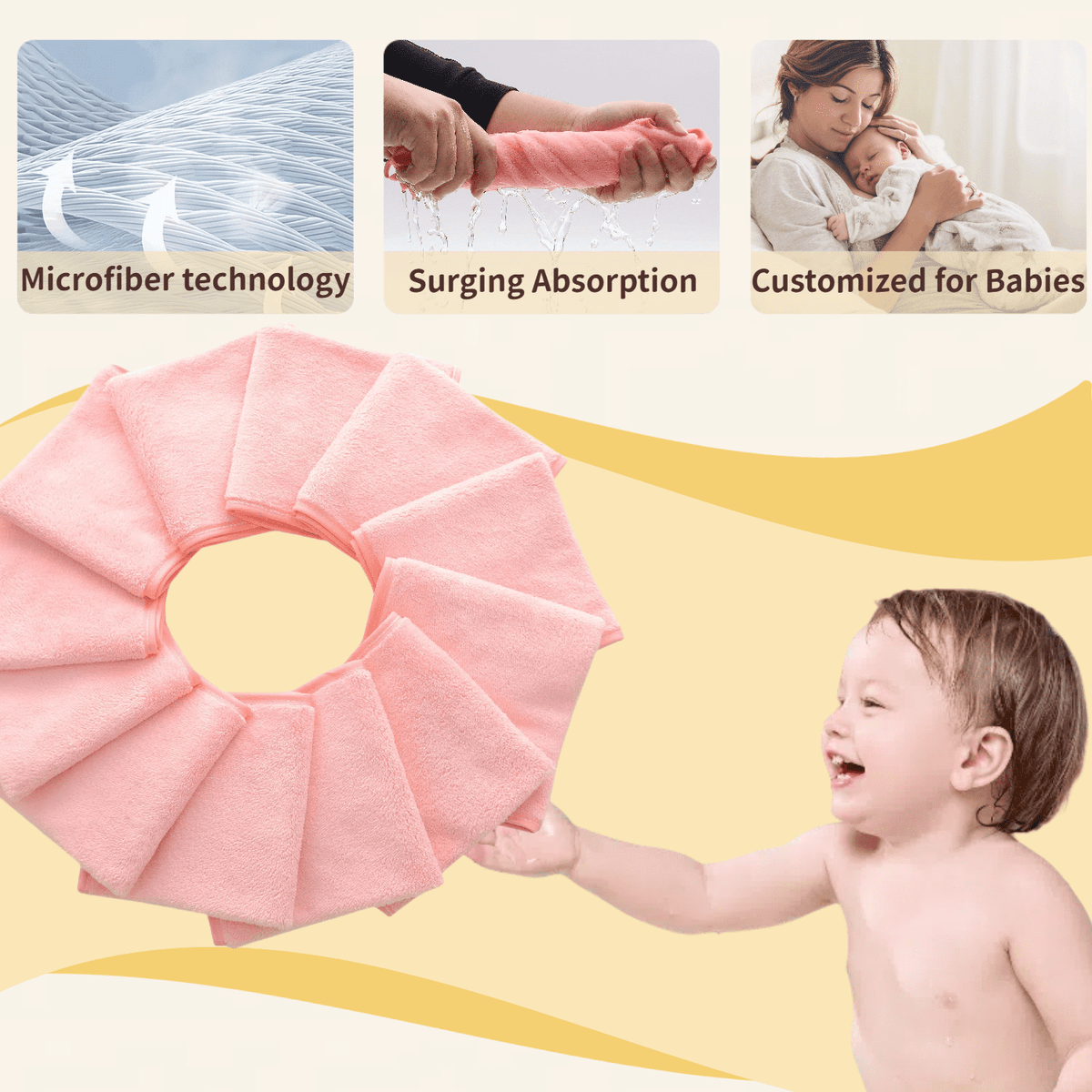 Coral Fleece Baby Washcloths, 12 x 12 in, 12-Pack - Image 3