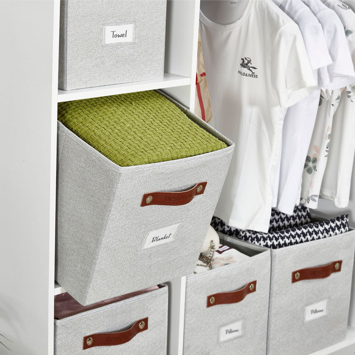 Collapsible Fabric Cube Storage Bins, 13 x 15 x 13 in, Set of 4, Light Grey - Image 4