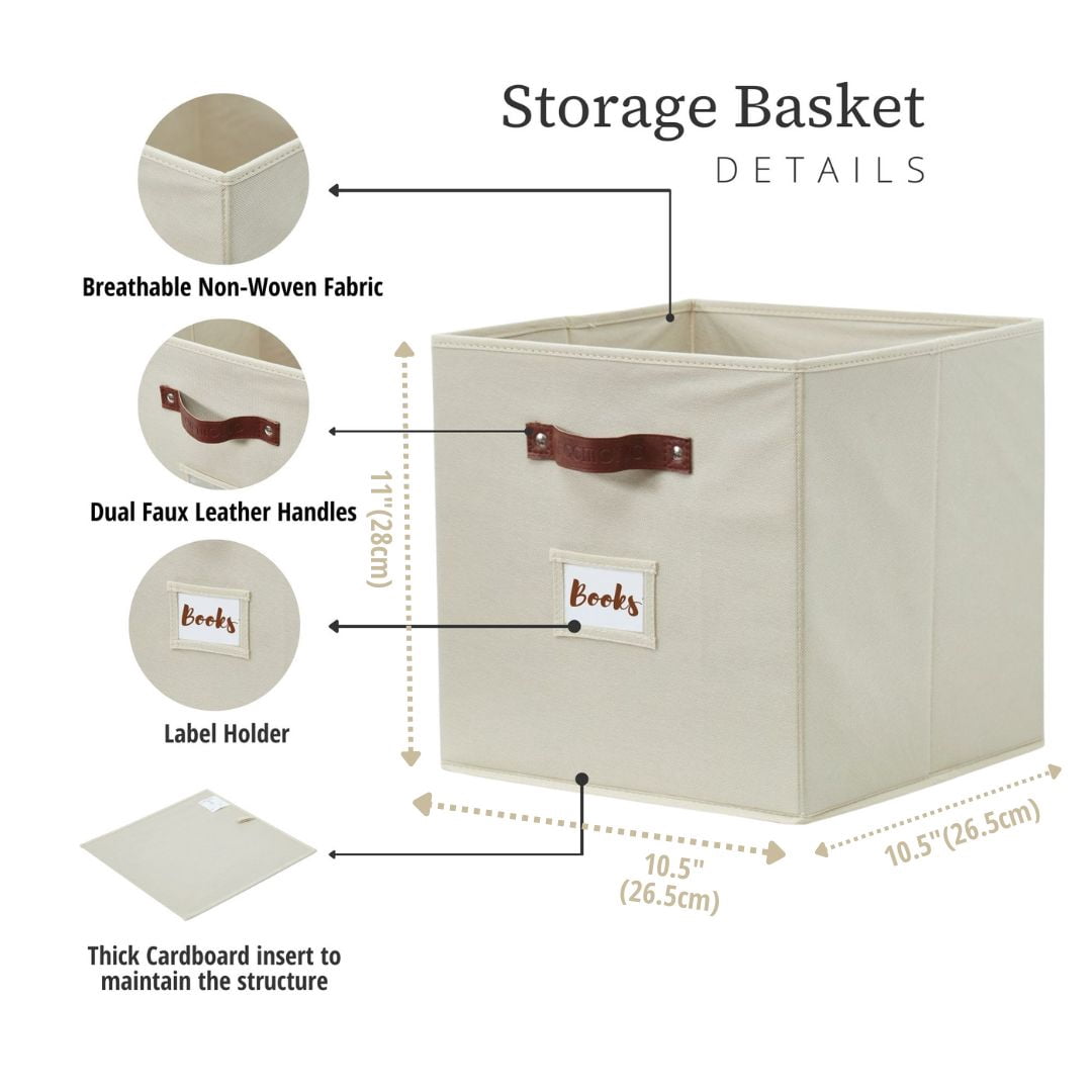 Fabric Cube Storage Bins with Label Holders, Set of 6, Beige - Image 2